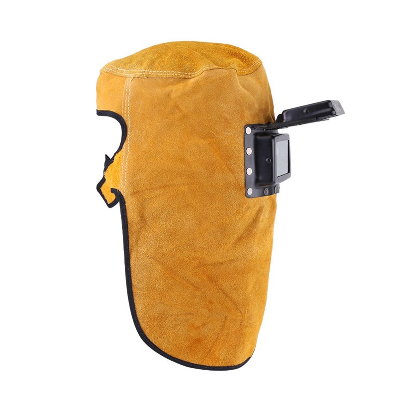 Ejoyous Leather Welding Hood Welder Mask Breathable Welding Helmet For Eyes Face Neck Leather Welding Mask with Lens, Yellow - Image 2